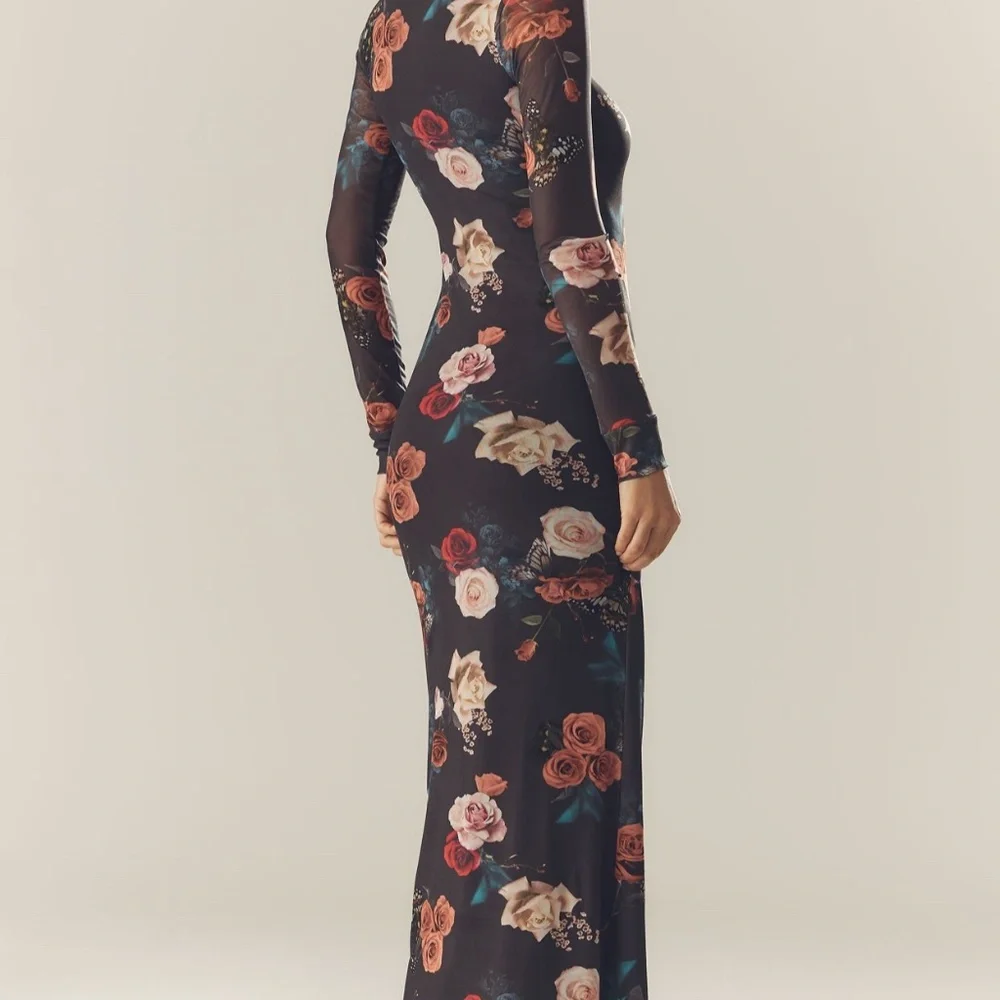 AFRM Didi Long Sleeve Mesh Maxi Dress in Chocolate Rose in size large. - Picture 3 of 5